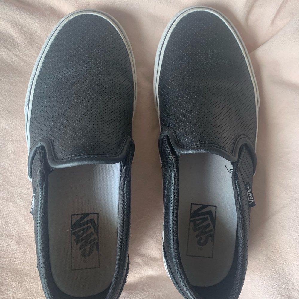 Black Leather Slip on Vans